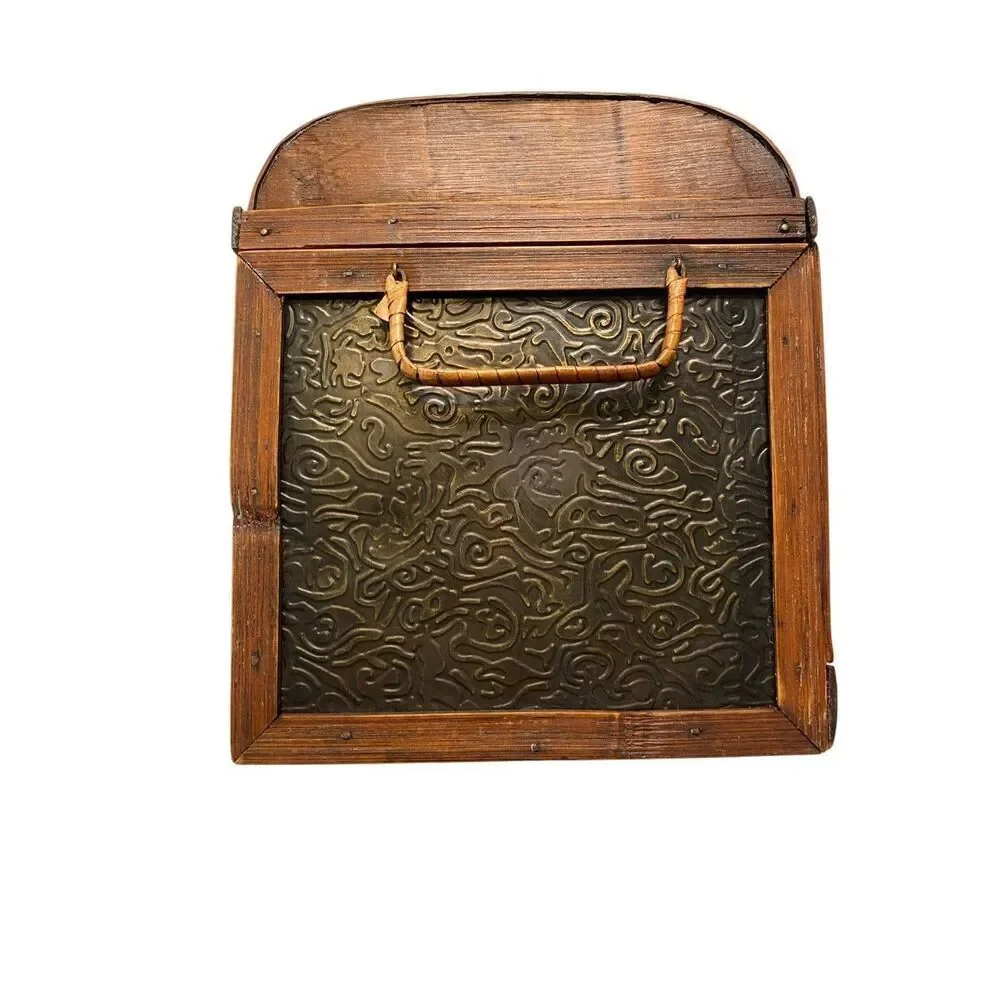 Interior Accents Vintage Asian Wooden Storage Treasure Chest Brown Bamboo Brass